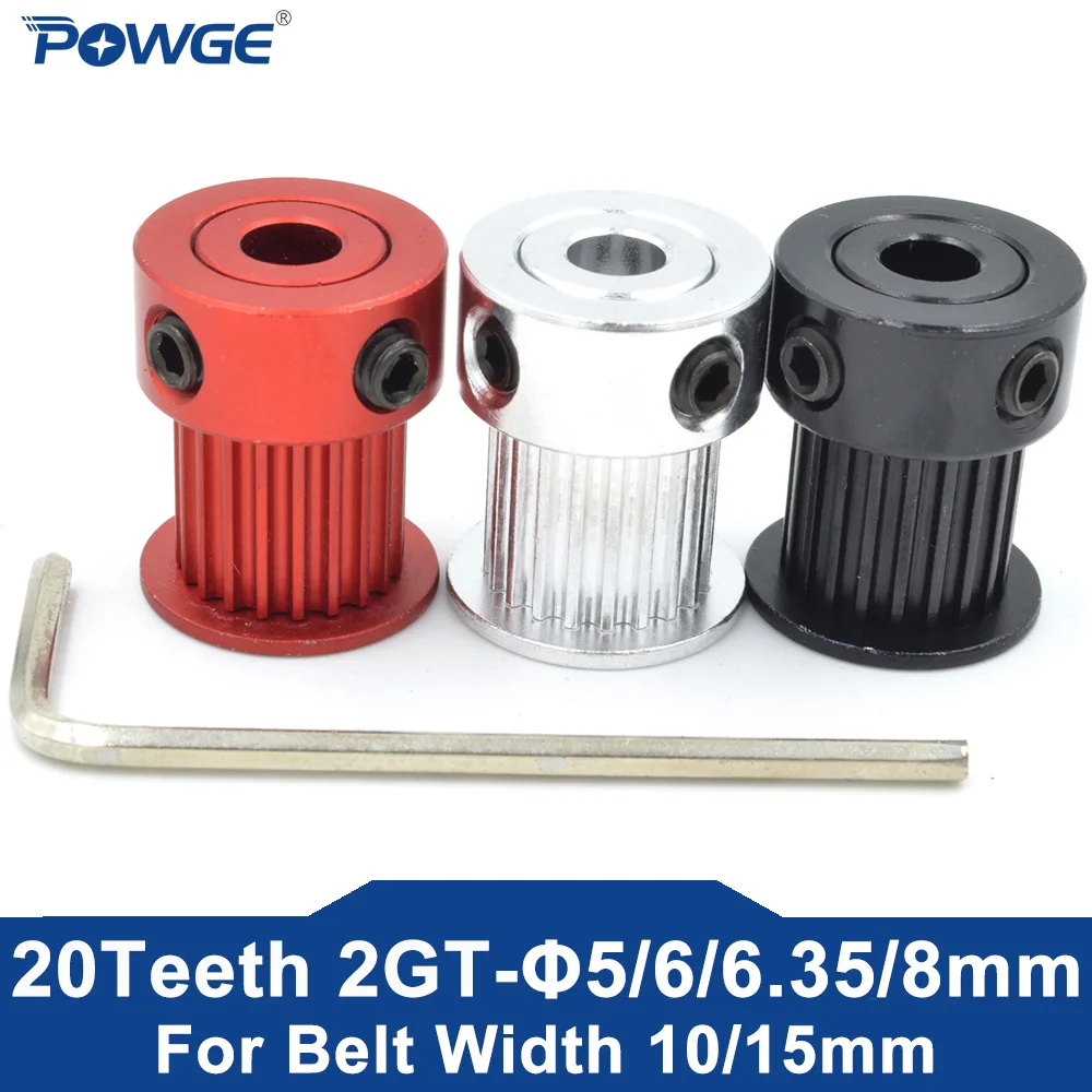 POWGE 20 zębów 2GT 2MGT Koło rozrządu Otwór 5/6/6.35/8mm dla szerokości paska 10/15mm GT 2M Pasek synchroniczny Mały luz 20T 20 zębów