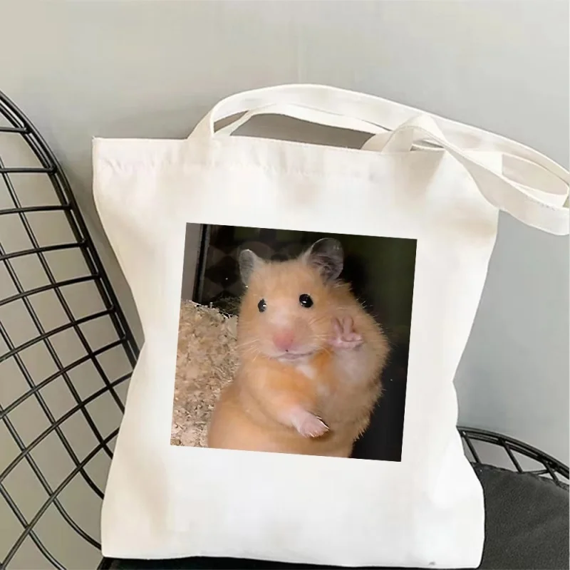 

Cute Hamster Canvas Bag Tote Bag Shoulder Bag Handbag Adorable Hamster Waving Print Sweet Gift For Girls Women Daily Use