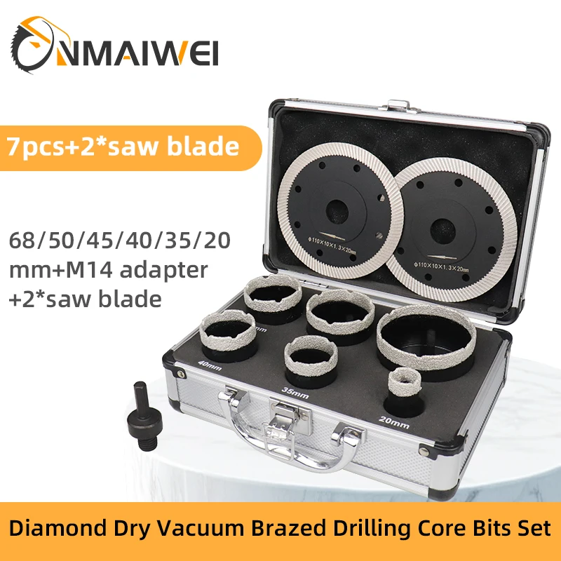 7pcs Angle Grinder Bit Diamond Hole saw Dry Vacuum Brazed Drilling Core Bits Set Porcelain Tiles Granite Marble Hole Saw