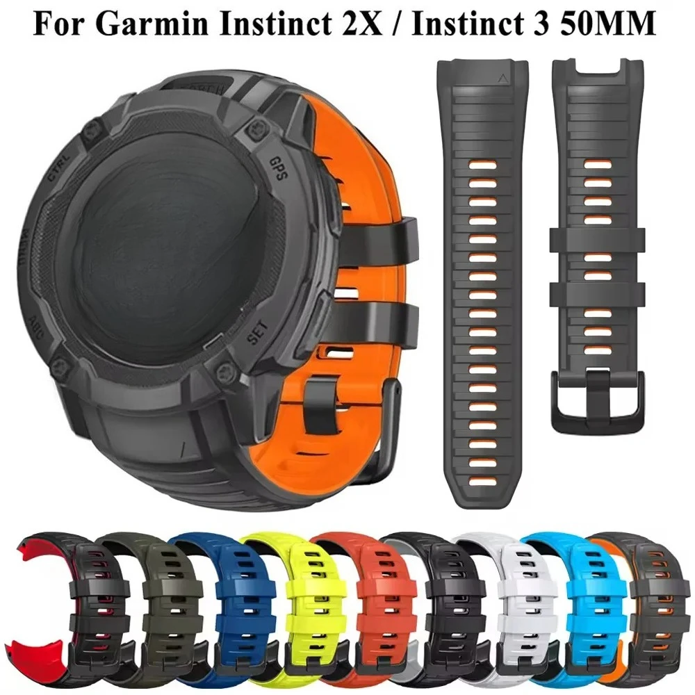 Instinct 3 50 mm zweifarbige Sport-Silikon-Uhrenarmbänder für Garmin Instinct 3 50 mm Armband für Instinct 2X-Armbänder
