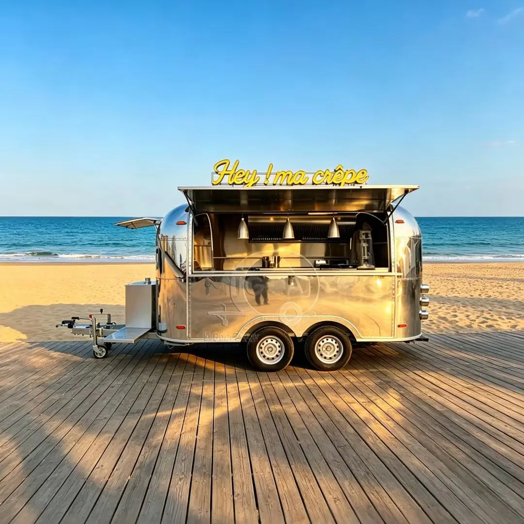 Shiny Stainless Steel Food Trailer, Concession Cart for Street Vending & Events