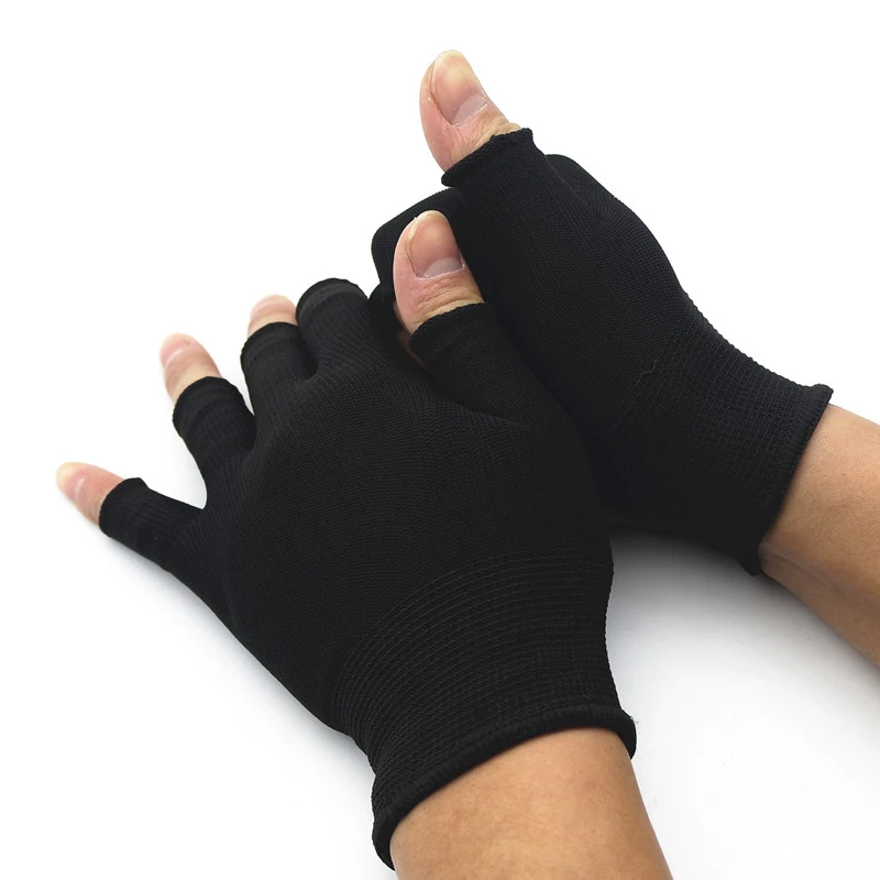 Guantes sin dedos de medio dedo negros para mujeres y hombres, guantes de algodón de muñeca de punto de lana, guantes de entrenamiento cálidos de