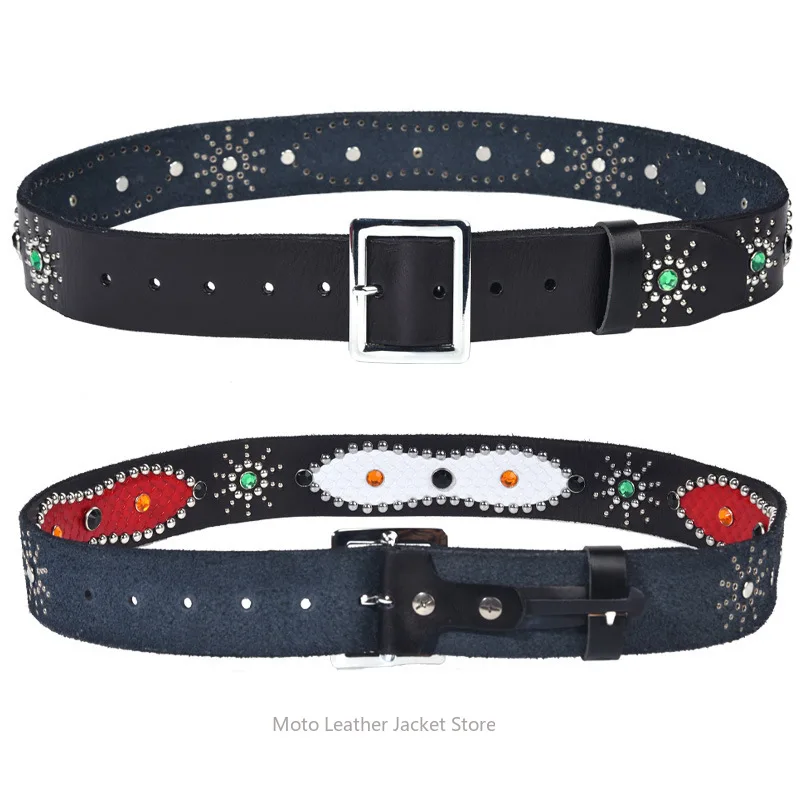 

New British Retro Belt Punk Rivet Decor for Men Women Personalized Denim Leather Belt Factory Direct