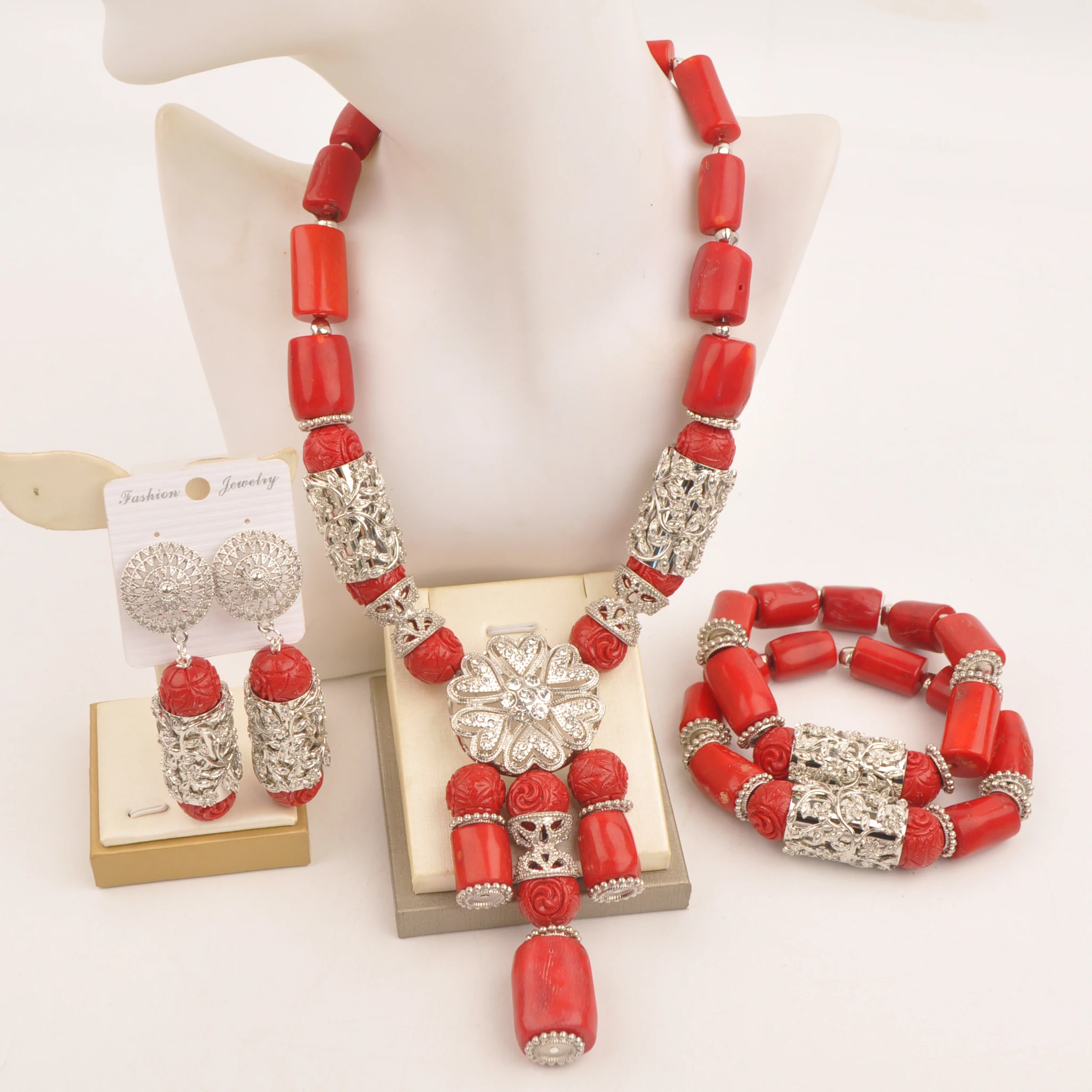 

Red Jewelry set Set natural coral Necklace Nigeria Wedding Fashion Africa