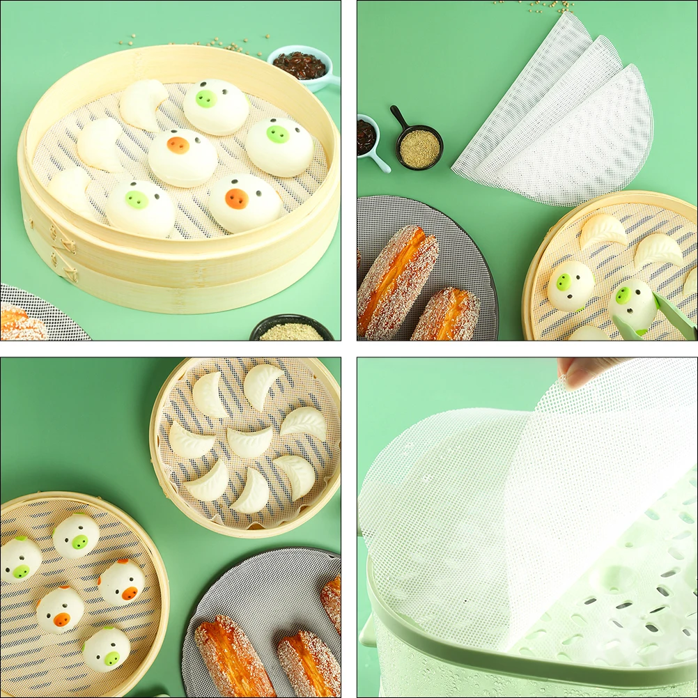 

12 Pcs Silicone Steamer Pad Reusable Kitchen Baking Liners White Mesh Steam Cook Healthy Food Nutritious Practical
