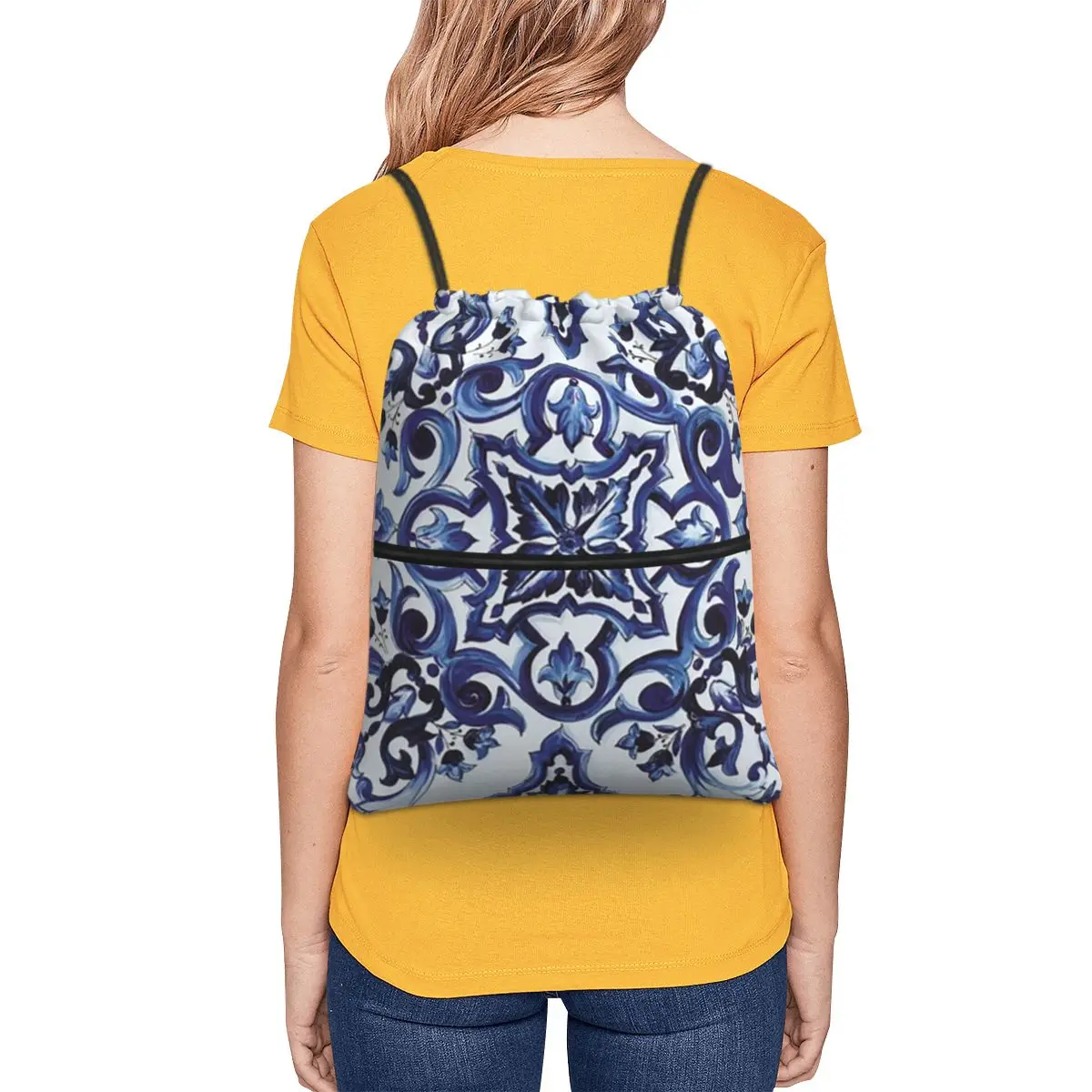 حقائب ظهر زرقاء مزخرفة بنقوش ز - مراجعة Tile Bag Drawstring وسعره