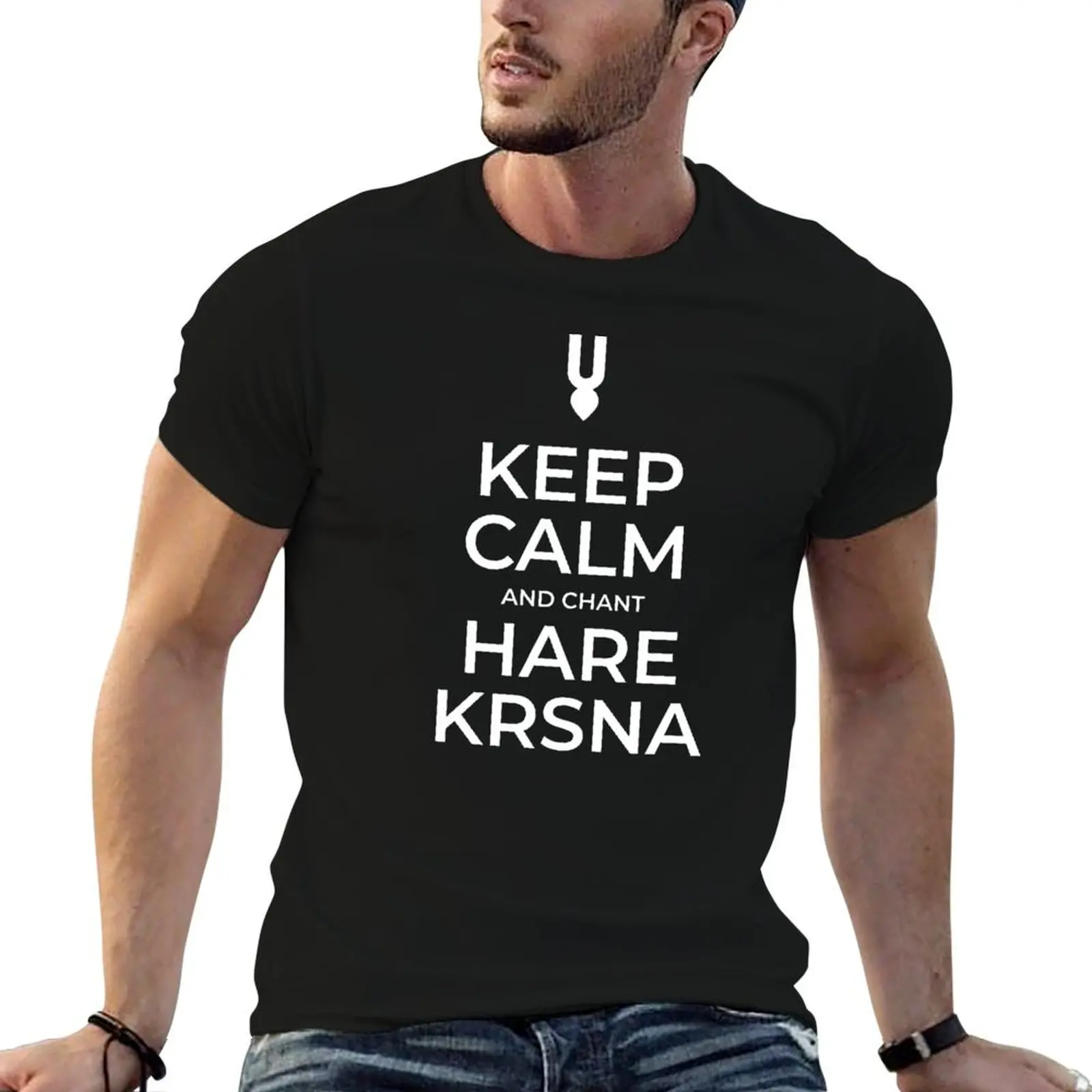 

Keep Calm and Chant Hare Krsna ISKCON Hare Krishna with tilaka T-Shirt anime t shirts oversize anime t shirts for man T-Shirt