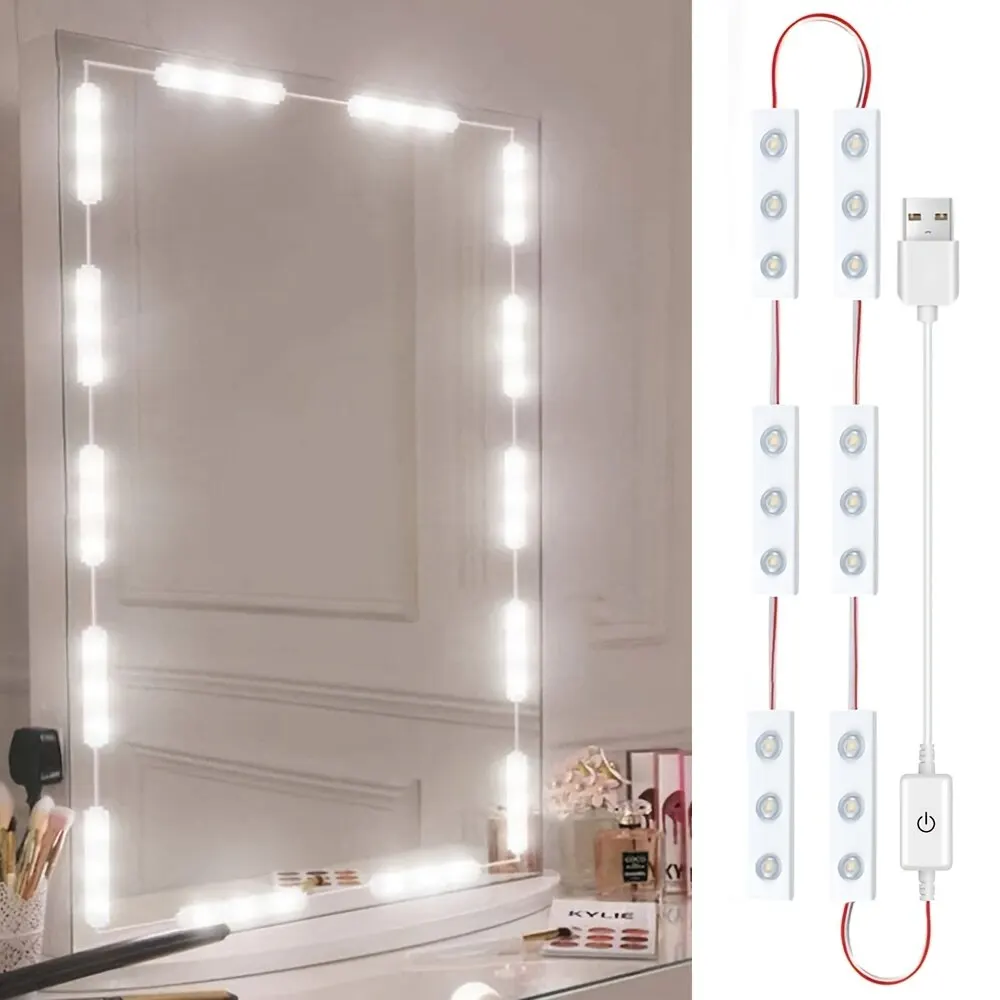 Luz de relleno LED USB para tocador, regulable con lámpara de espejo Interruptor táctil, 4000K, para mesa de maquillaje, dormitorio y armario, 5V