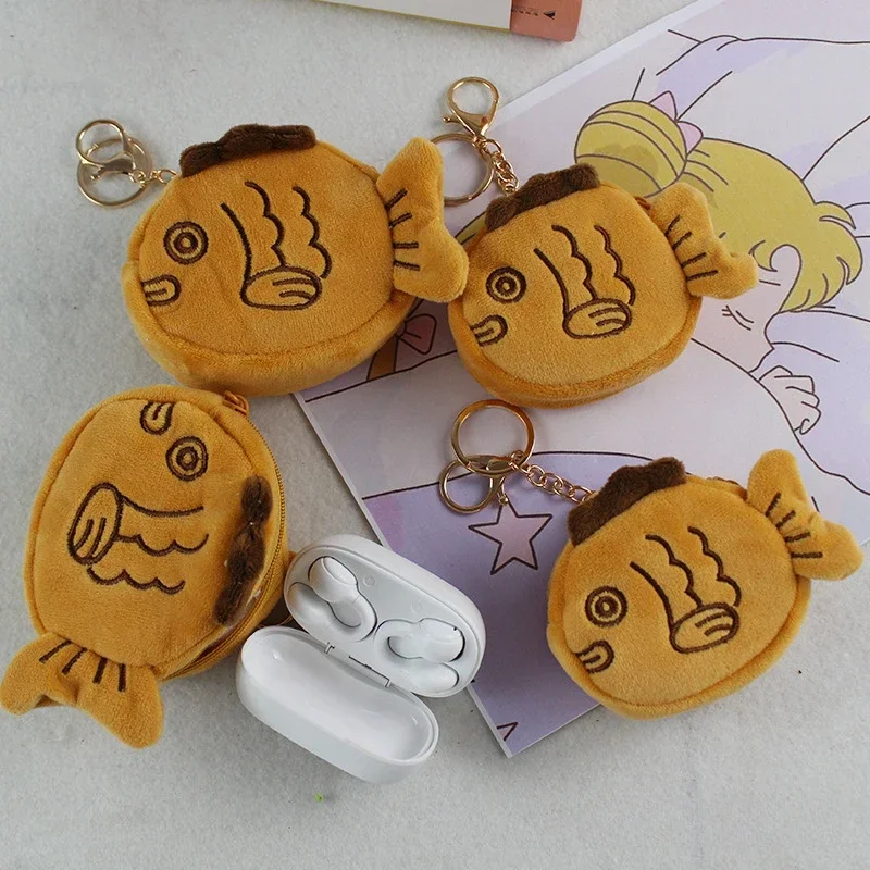 Creative Taiyaki Earphone Coin Money Bag with Keychain Japanese Style Earphone Protective Bag Children's Coin Purse Bags