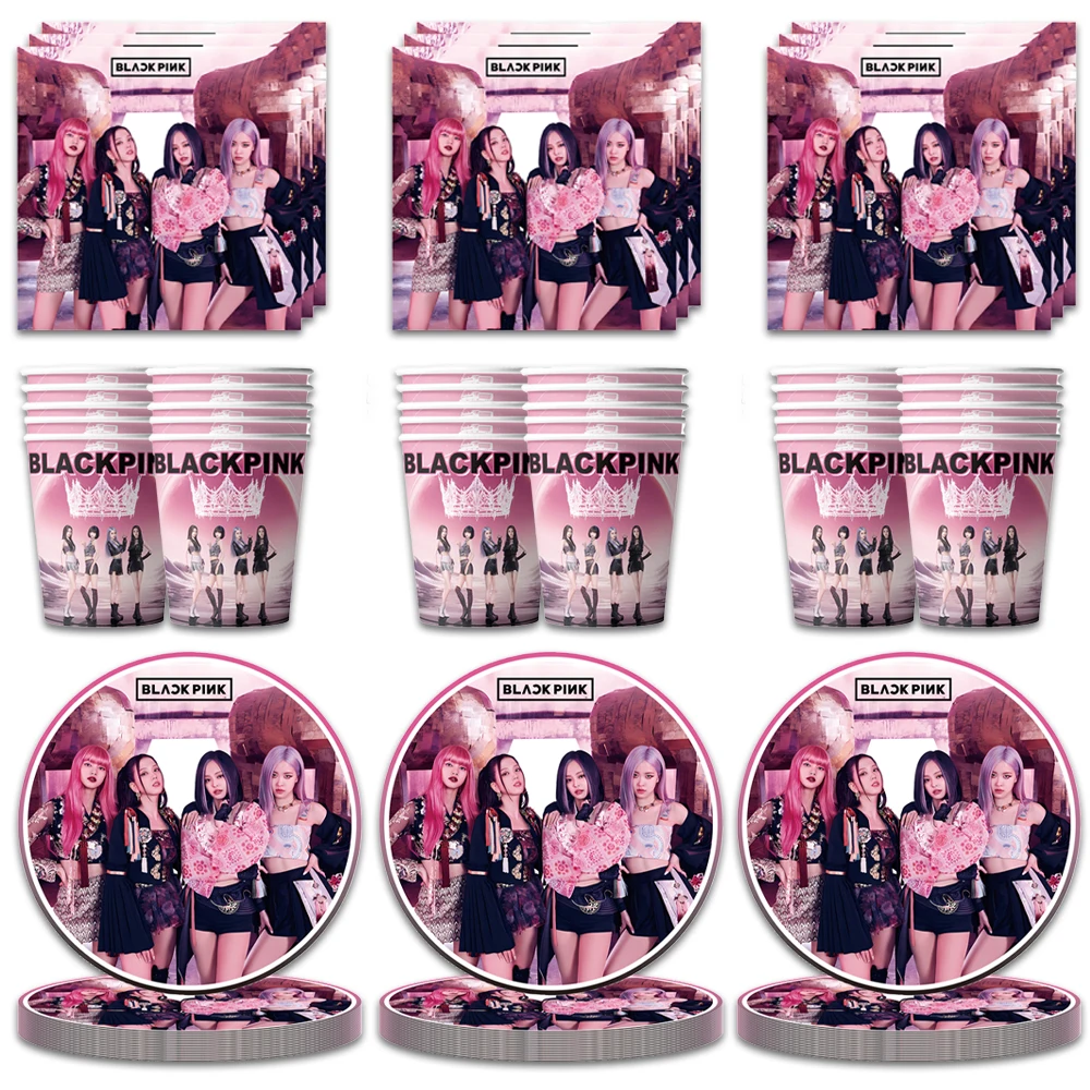 60 unids/lote rosa chica Pop estrella fiesta de cumpleaños niños niñas Favor vasos de papel platos servilletas decoración suministros de baño de bebé