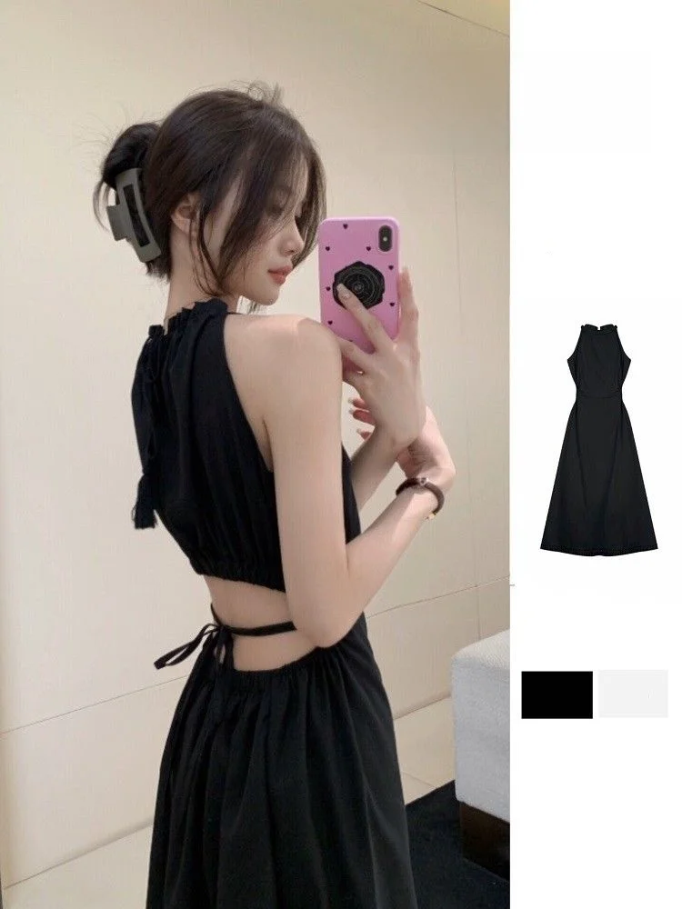 Vestido F Longo Sem Mangas, Estilo Praia, Com Decote Costas Nuas, Sem Alças, Com Cintura Ajustada, Para Férias de Verão