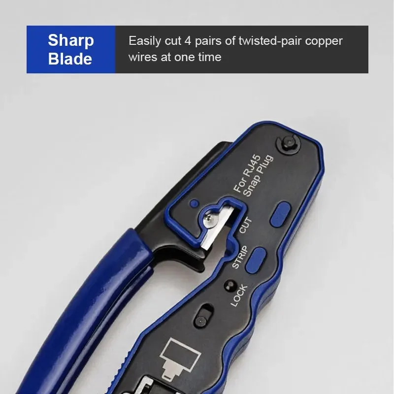 WoeoW Ethernet Crimper, Ferramenta de Crimpagem de Rede EZ, Wire Stripper Cutter para Cat6a Cat5, RJ45 Pass Through