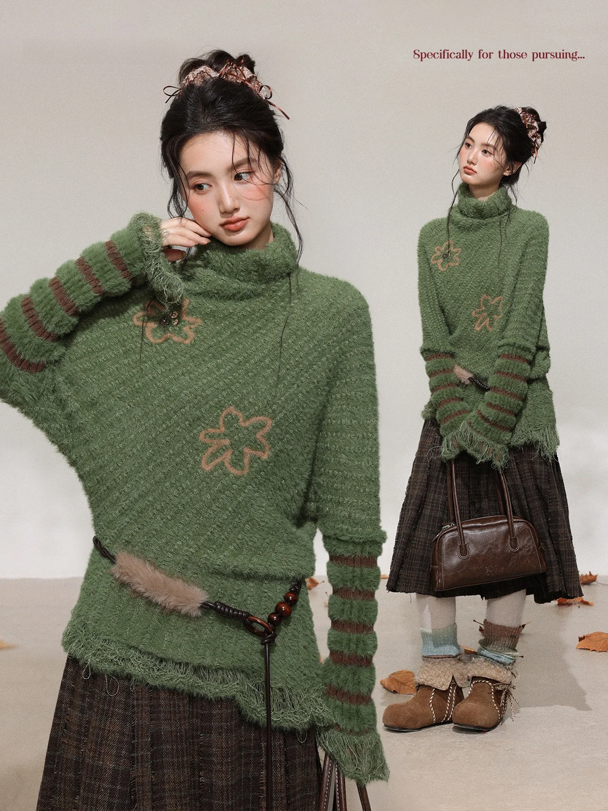 

Потрясающий женский свитер большого размера «Tehengmuqiu» в винтажном лесном стиле, красивый зимний повседневный топ с длинными рукавами, художественный, для холодной погоды