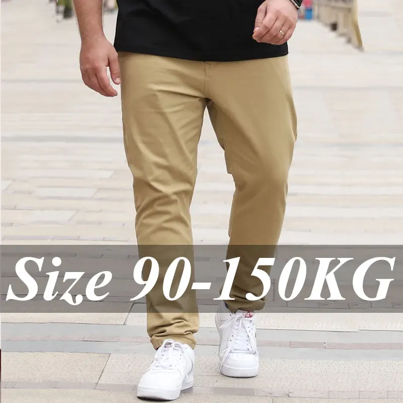 

Plus Size 36-50 Men's Pants Straight Cut Cotton Slack Casual Trousers Khaki Black Long Pants Fashion Male Clothing 90-150KG