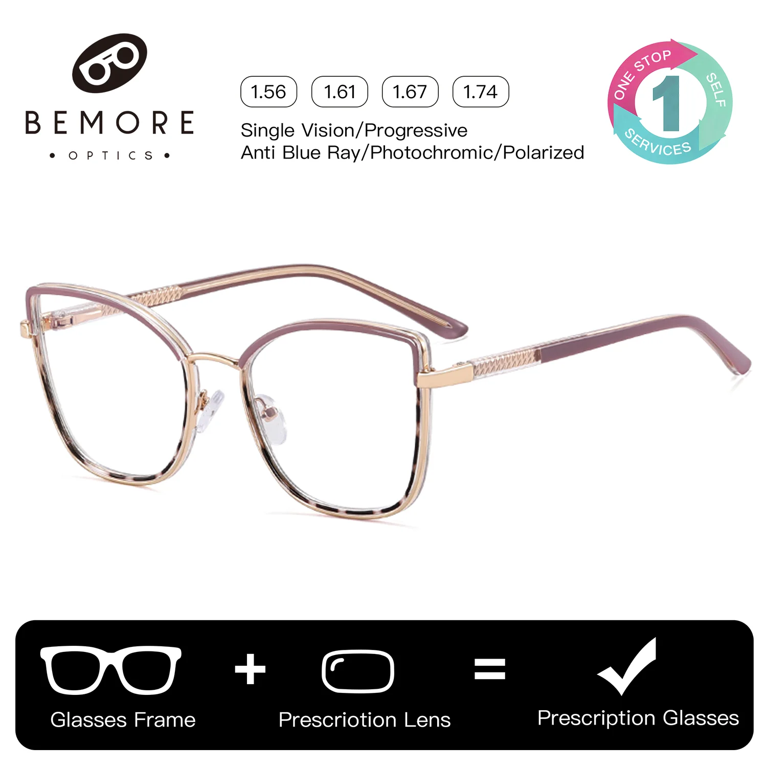 

Очки BEMORE с прогрессивными мультифокальными линзами из металлического сплава, модные, в форме кошачьего глаза, с фильтром синего света, фотохромные, по рецепту