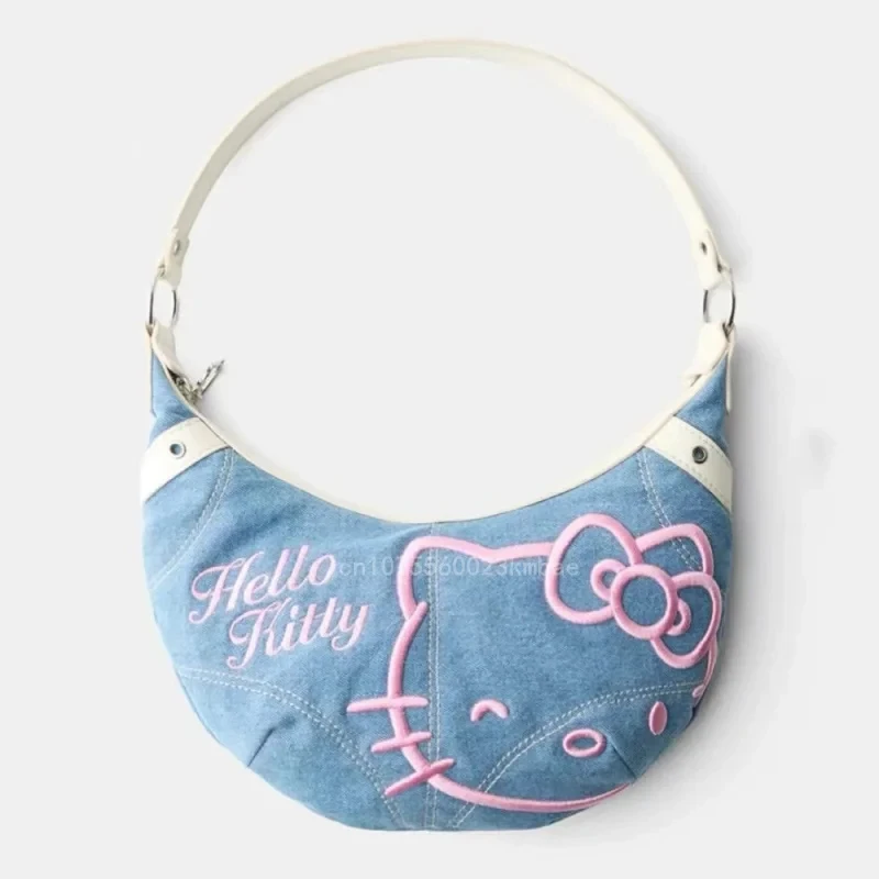 

New Sanrio Hello Kitty Shoulder Bag Spring Summer New Denim Armpit Large-capacity Bag Shoulder Messenger Bag Gift