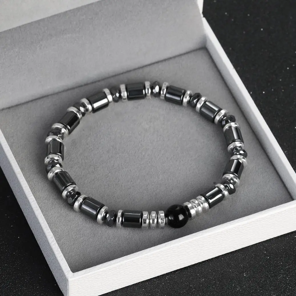 Classic Men Bracelets Black Obsidian Hematite Tiger Eye Beads Bracelets Silver Color Loose Beaded Jewelry Gift Pulsera Hombre