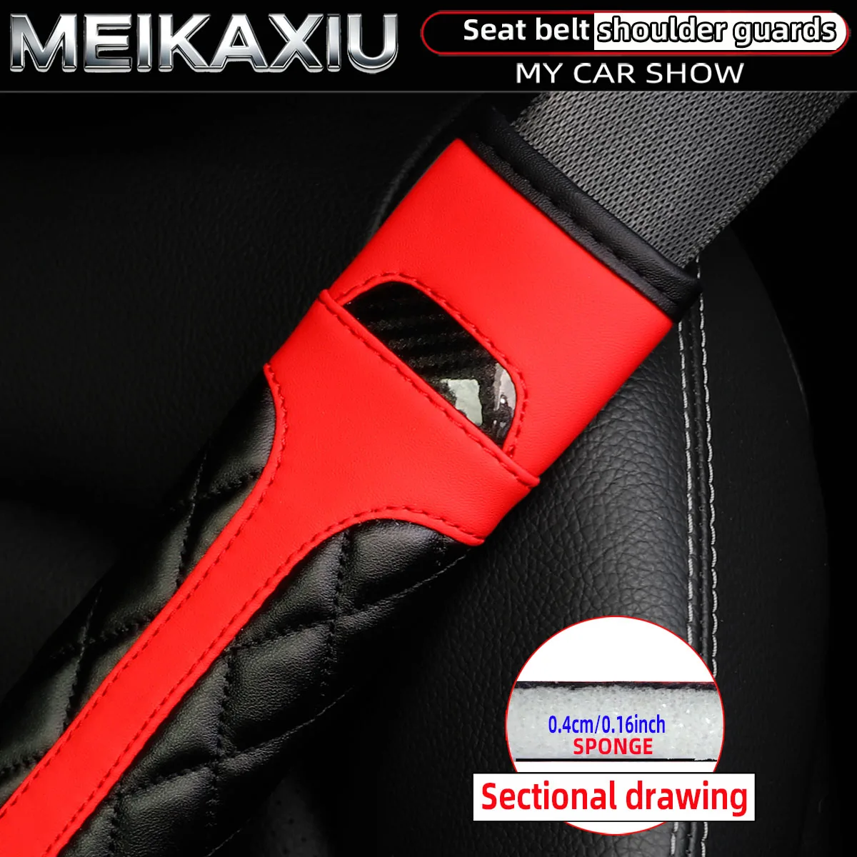 Schulterbezüge für Damen, Sicherheitsgurt-Dekorationen, Autozubehör-Set, Kristall-Kohlefaser, PU-Leder, Auto-Innenraum, 2 Sets – Detail 3