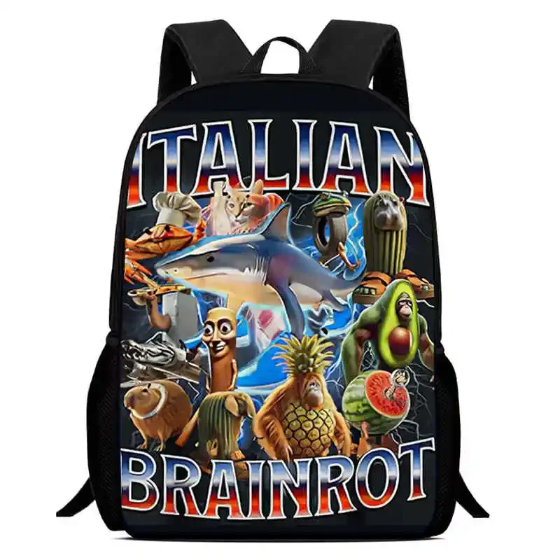 Light Weight &Durable Kids Backpack for Boys Girls 16IN School Backpack for Age 5-10,Cartoon Funny Brain Rot Printed School Bags