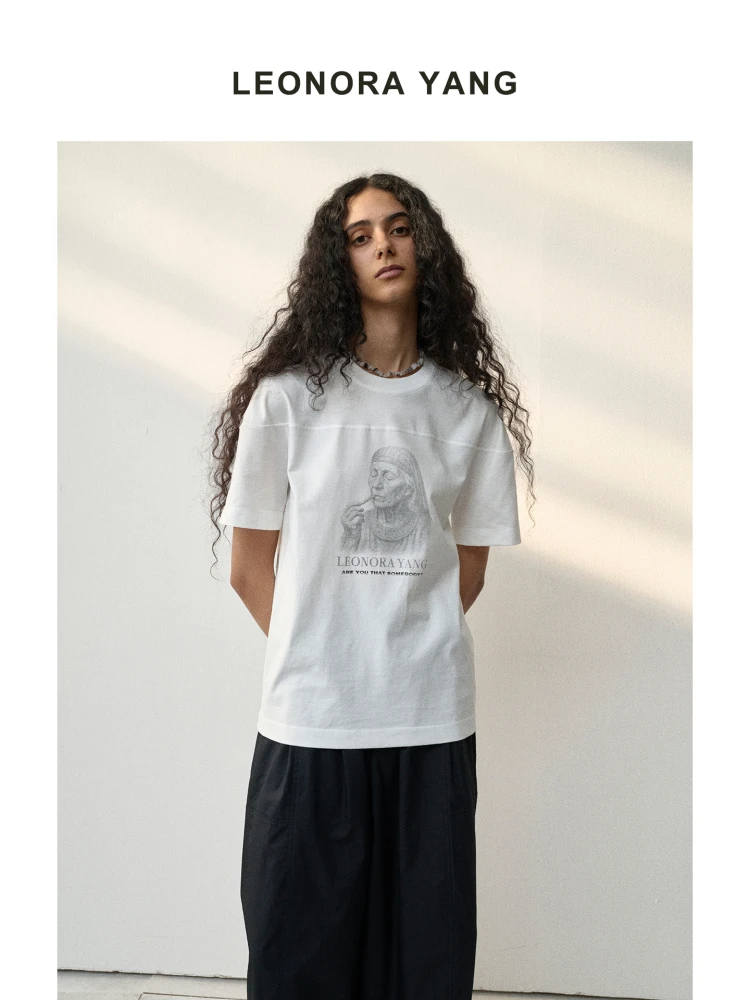 

Leonora Yang Original Pure Cotton Fun Print round Neck Unisex Loose Short Sleeve T-Shirt Summer Casual Style Moisture Wicking