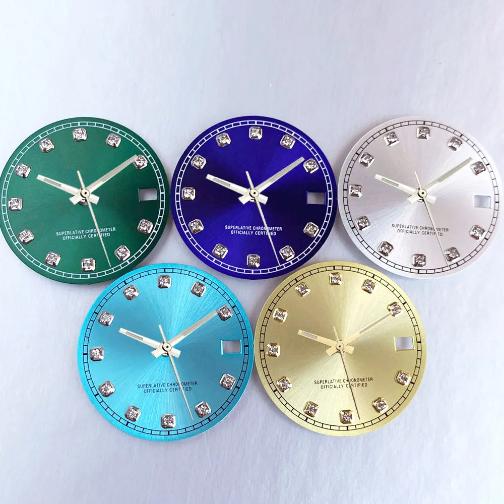 Diamond Index 28.5mm Mod Silver Blue Green Watch Dial Face fit NH35A NH36A Automatic Movement Men Watches Part Accessories