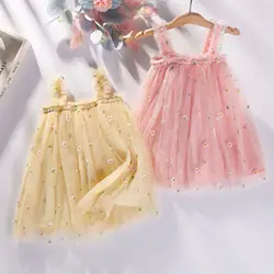 New Baby Girl Dress Sweet Solid Colour Flower Embroidery Sling  Baby Dress Quality Baby Girl Clothes Cute Princess Skirt