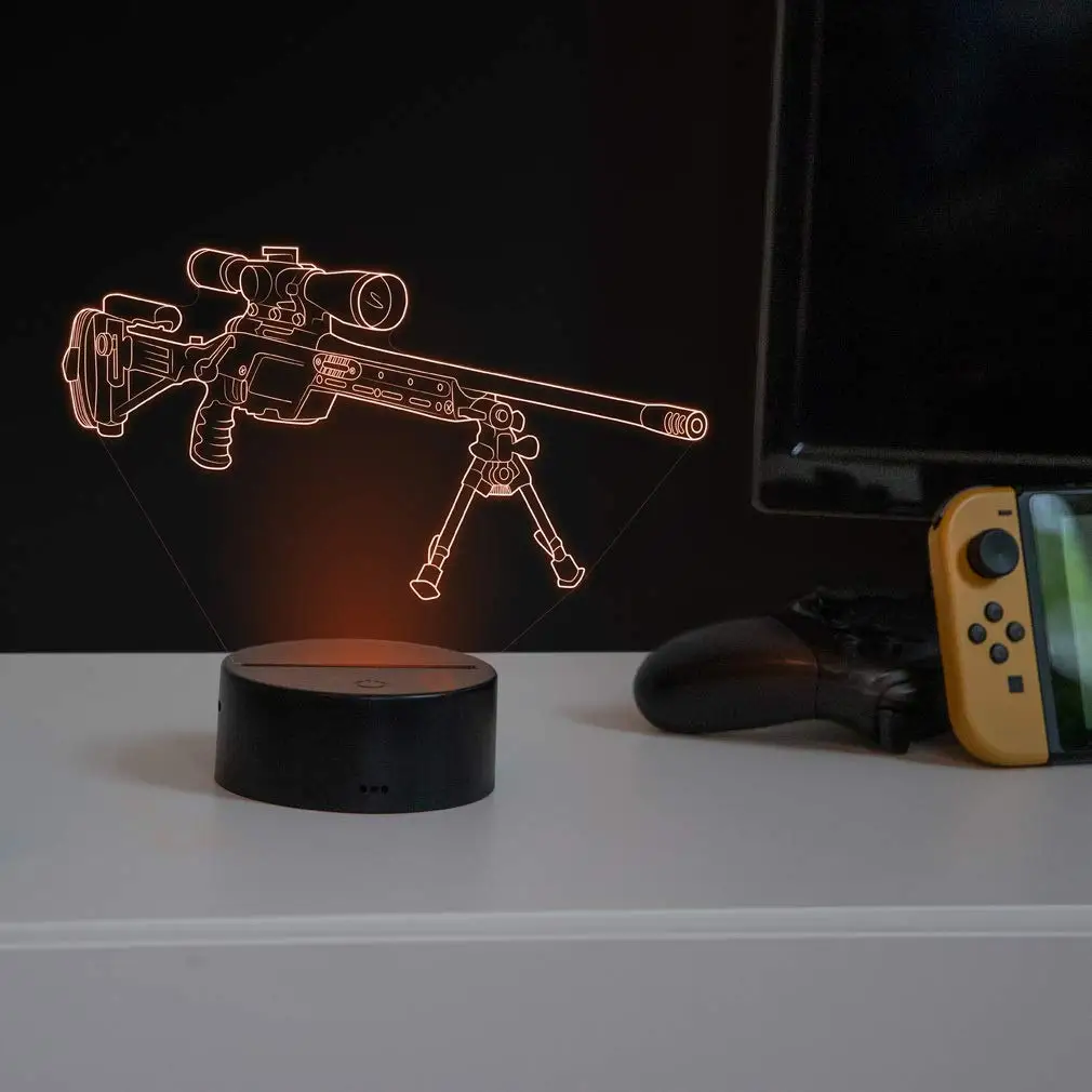 3D Gun Sniper Rifle Night Light Touch Switch Remote Control LED Decor Optical Illusion Lamp Xmas Children Kids Toy Brithday Gift