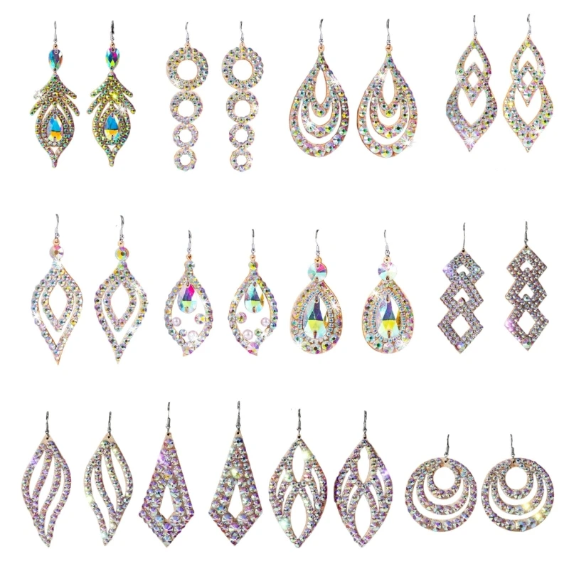 

N7YF Pair Of Belly Dance Rhinestones Earrings Double Sided For Party Performances