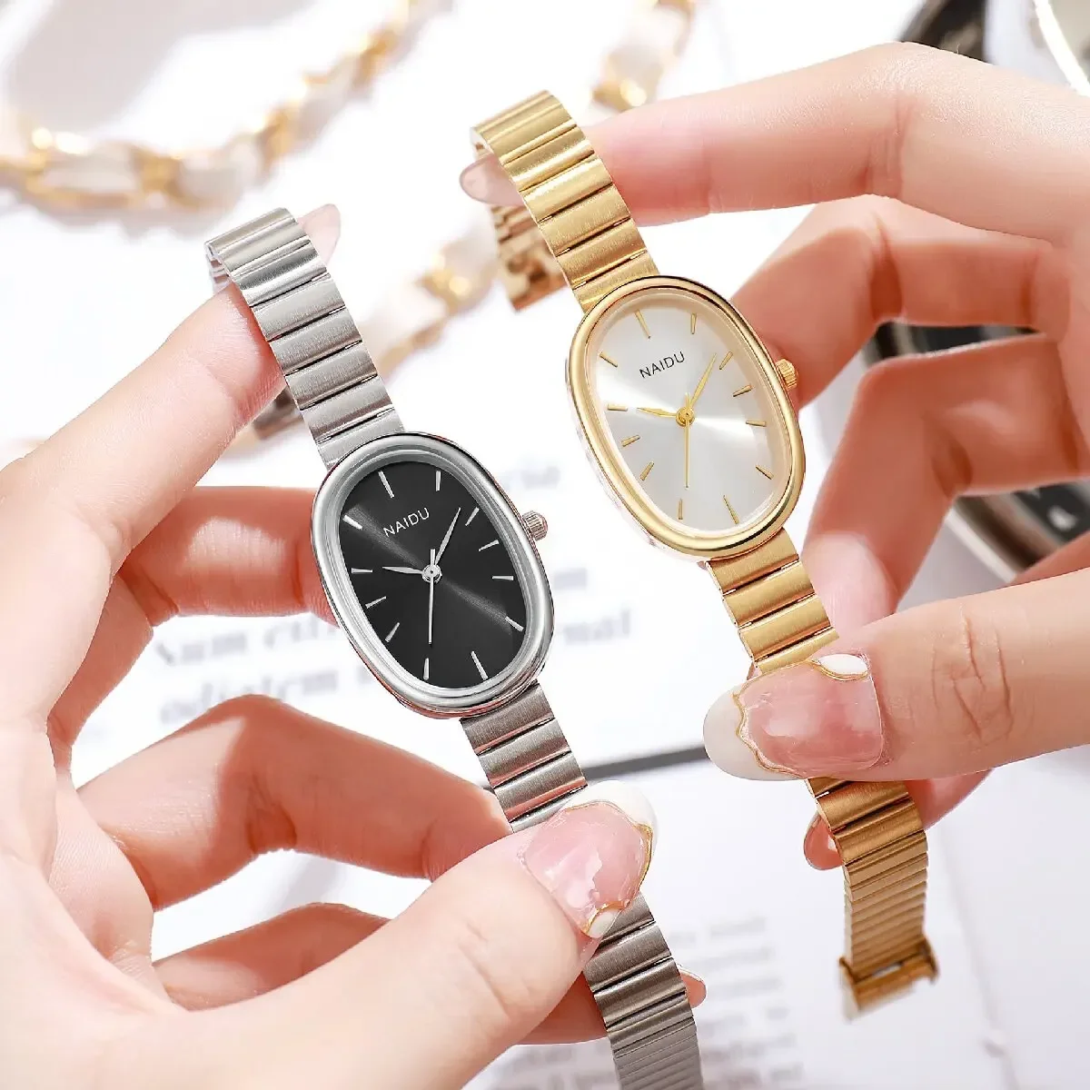 High Grade Oval Steel Band Bracelet Versatile Quartz Watch Fashion Women's Watch Women's Steel Band Instagram Style Reloj Mujer