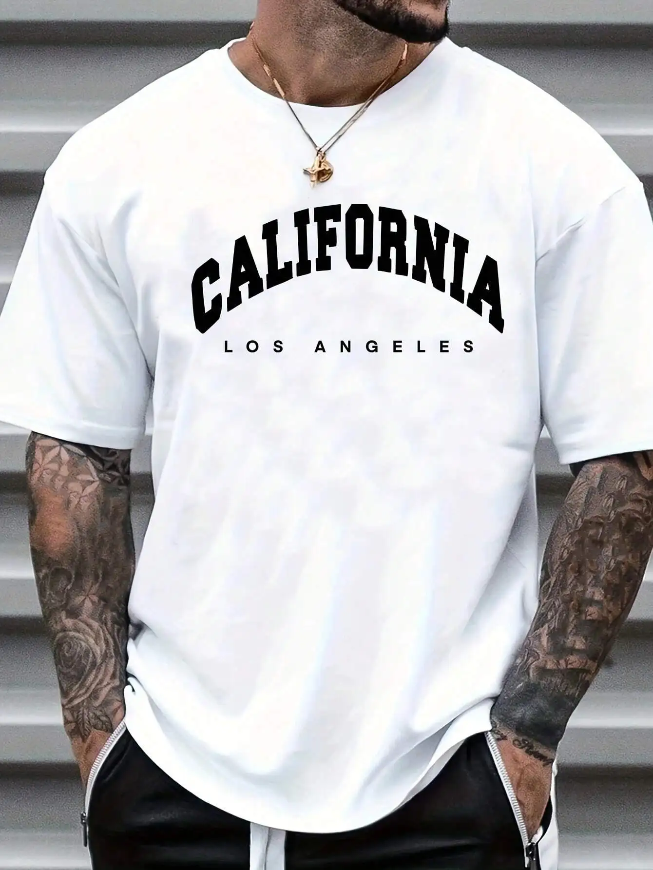 Men's White Casual Short Sleeve T-Shirt with Arch Print Design