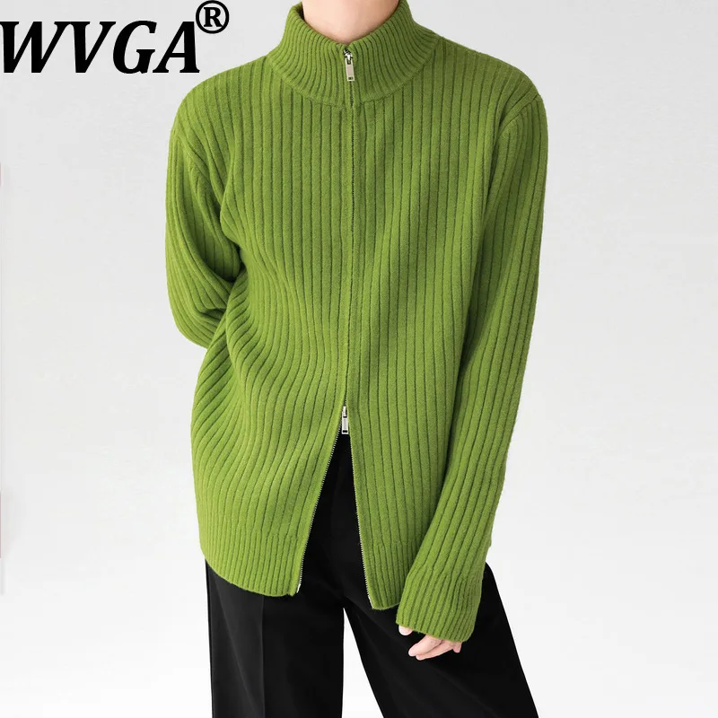 

WVGA осень-зима новый мужской прилив на молнии модный кардиган свитер воротник-стойка нишевый шикарный повседневный вязаный топ с длинными рукавами Ins W13082