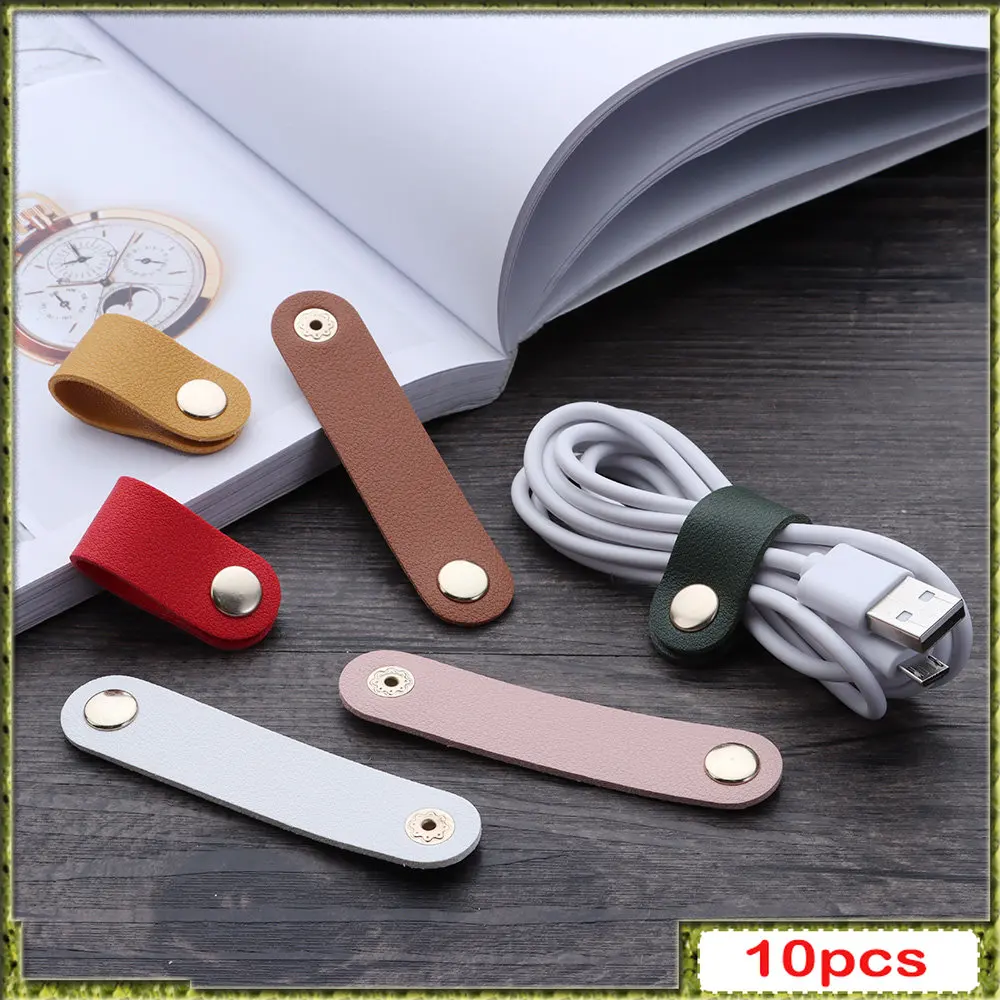 

10pcs Leather Cable Management Cord Organizer Earphone Accessories Cable Protector Desktop Storage Clips Holder Cable Winder Tie