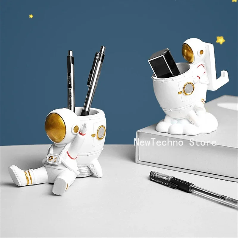 Imagem -02 - Astronauta Pen Holder Caneta Redonda Titular Lápis de Armazenamento Titular Estatueta Spaceman Estátuas Ornamento Maquiagem Brush Organizer Desk Decor