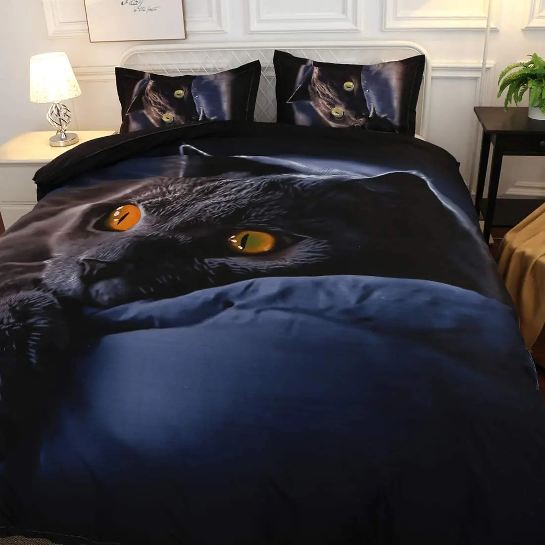 Juego de ropa de cama de gato negro para niños y adultos, funda de edredón suave de microfibra con fundas de almohada, 220x240