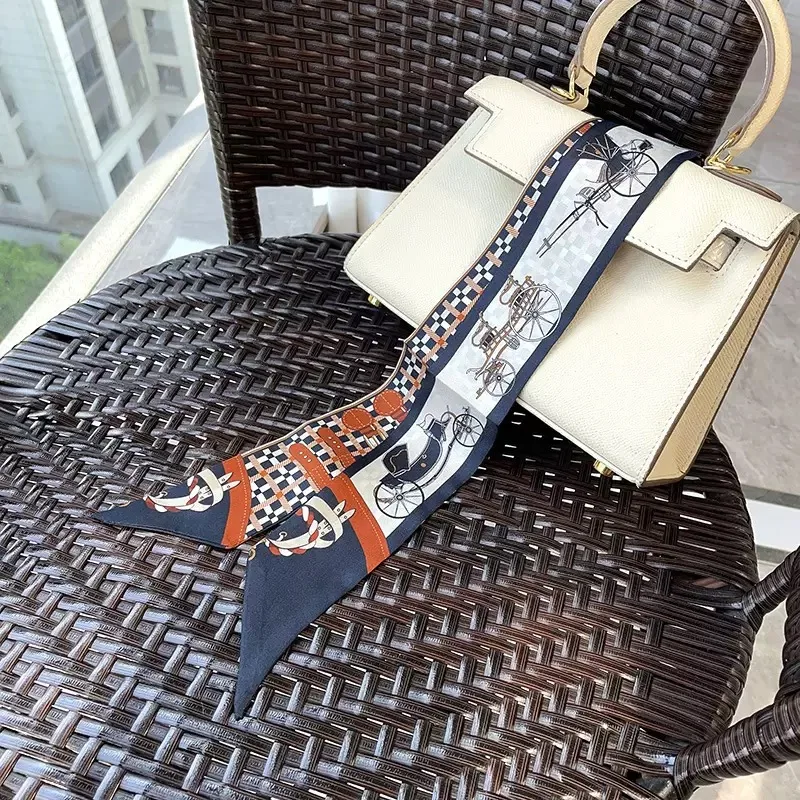 2025 Hot Korean Style Orange Bag Silk Scarf Twill Tie Bag Small Streamer Decorative Bag Handle Headband Korean Ins Scarf Gift image 3