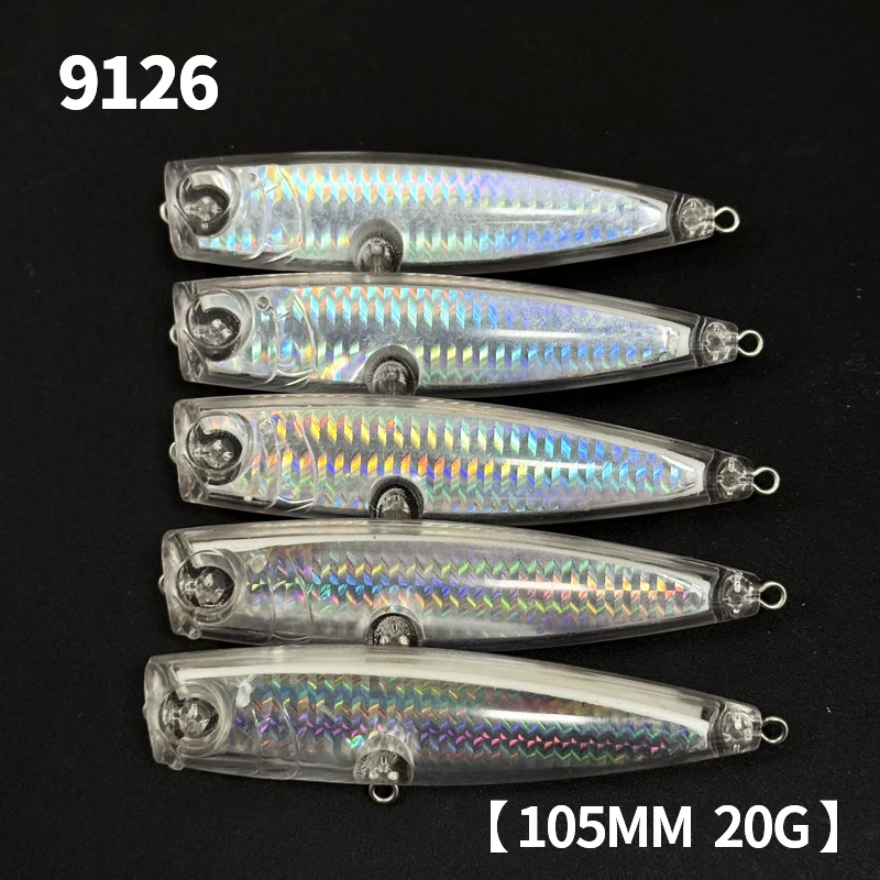 

10 шт. неокрашенные заготовки, рыболовные приманки-попперы для верхней воды, 105 мм, 20 г, поверхностные воблеры для морской тьмы для щуки, длинная приманка для плавания