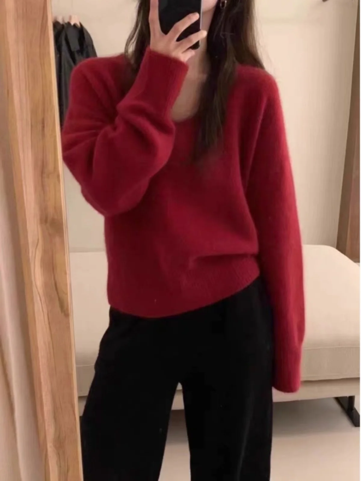 سترة محبوكة فضفاضة بياقة على شكل V من فرو الراكون الوردي الحلو، ملابس نسائية جديدة للربيع والخريف، ملابس محبوكة مريحة للارتدا...