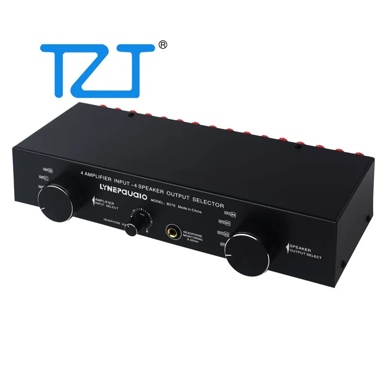 TZT LINEPAUDIO 4 IN 4 OUT Amplifier Speaker Switcher Amplifier Speaker Selector w/ 6.35mm Headphone Jack