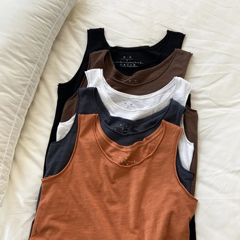 Heavy Water Washable Breathable Bamboo Cotton Vest for Women Summer Loose Versatile Casual Sleeveless T-shirts Thin Bottom Tanks