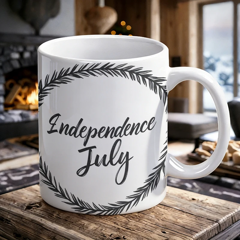 

Independence Day Mug Coffee Cup Ceramic Cup Independence July Wreath Printed Pattern