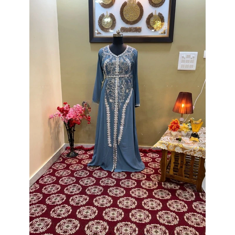 Gray Kaftan Silver Beaded African Attire Bridesmaid Wedding Dress