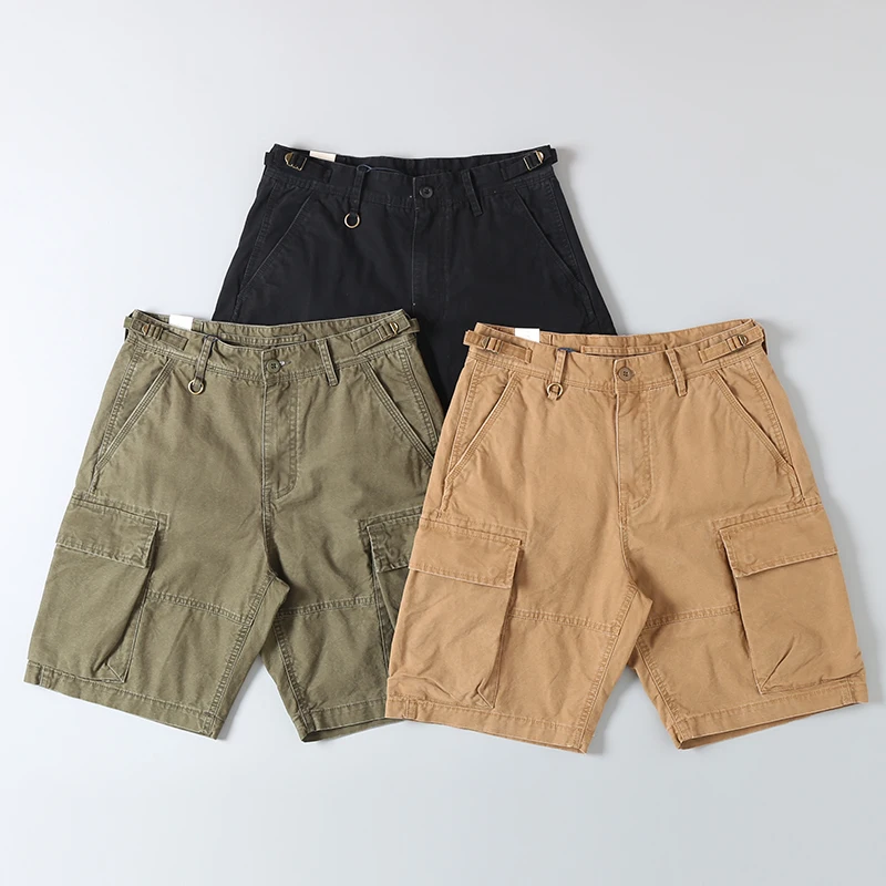 

Ретро-американские рабочие шорты из хлопка для мужчин, летние, плотные, повседневные, с множеством карманов, прямого кроя, дышащие