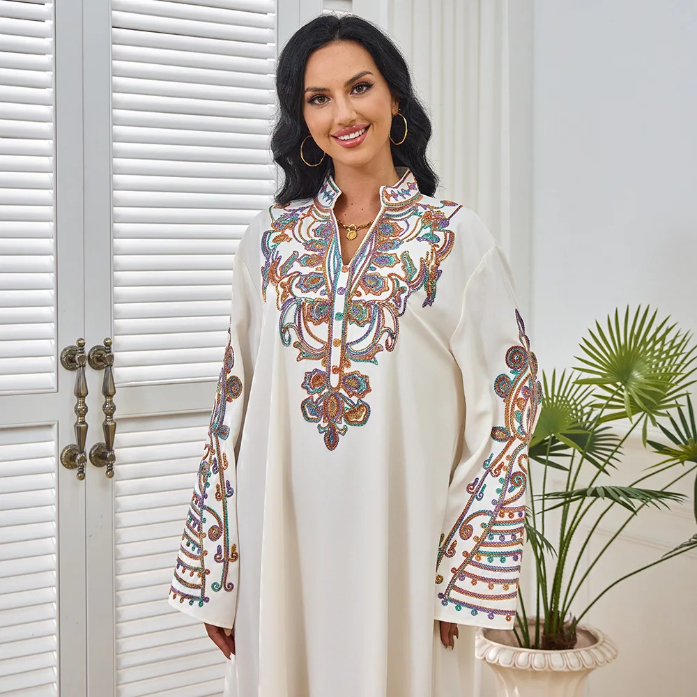 MT232 Muslim Women's Robe Summer Ins New Dubai Tourism Banquet Fashion Dress Rope Embroidery Dress