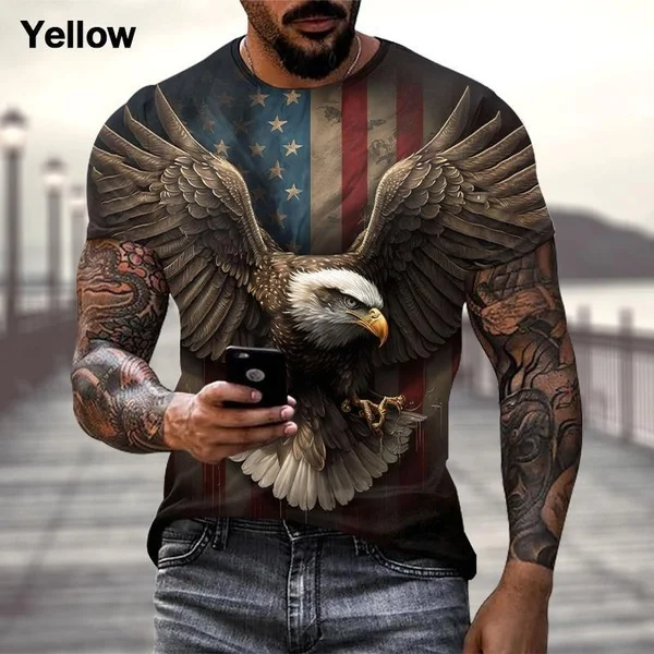 2023 American Flag T-Shirt Bald Eagle 3D Printing Men\'s T-Shirt Street Hip Hop Fashion Oversized Men\'s Tops