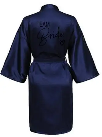 Wedding Party Team Bride Robe With Black Letters Kimono Satin Pajamas Bridesmaid Bathrobe SP003