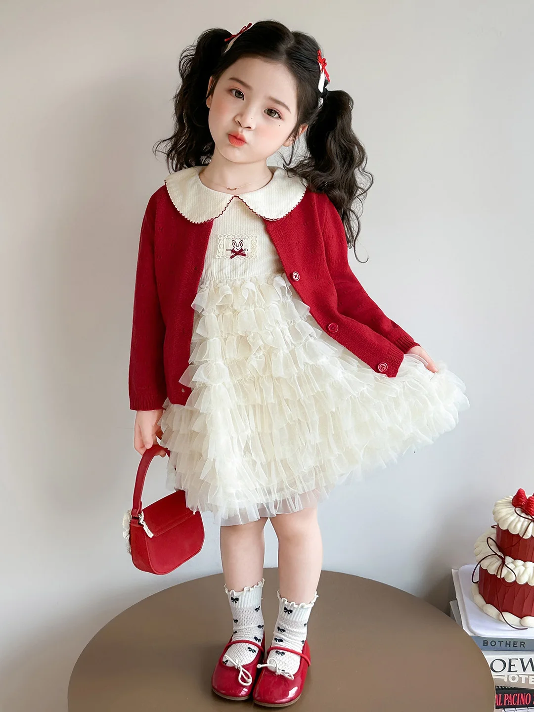 red-sweater-dr-set-for-girls-spring-autumn-cake-skirt-sweet-sle-high-waist-cotton-long-sve-midi-dr-children's-faion