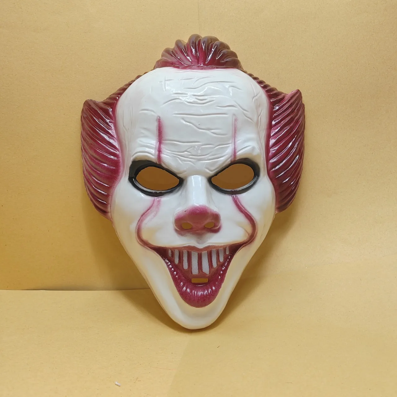 ハロウィンホラーパーティーコスプレ、エスケープルーム、ITコスチューム小道具用、取り外し可能なヘア付きウィッグ付き怖いピエロマスク