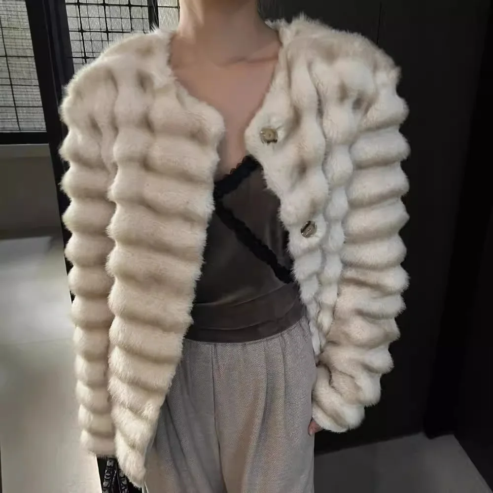 

Faux Fur Coats Women Jackets Round Neck Full Sleeve Coat Thick Warm Y2k Streetwear Jacket Elegant Work Outerwear Autumn Winter