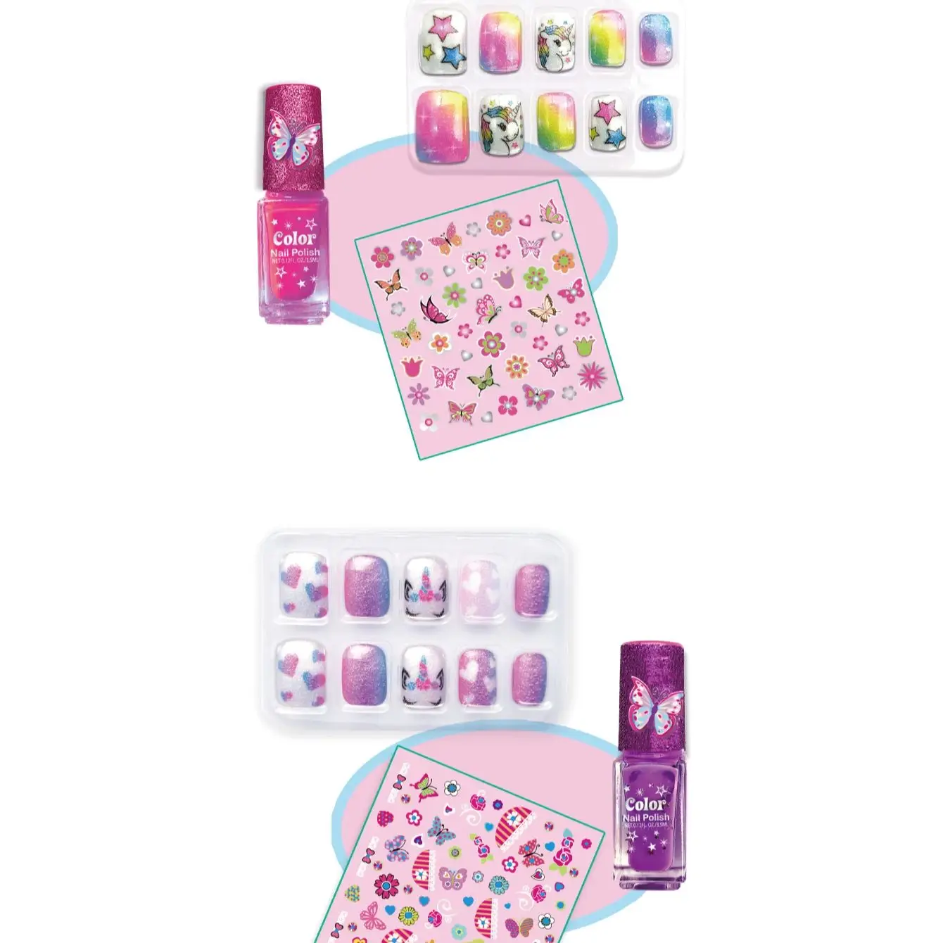 2024 Kids Makeup Set Butterfly Nail Playing Set Press on nail Set Stickers Nail Polish Art Kids Toys