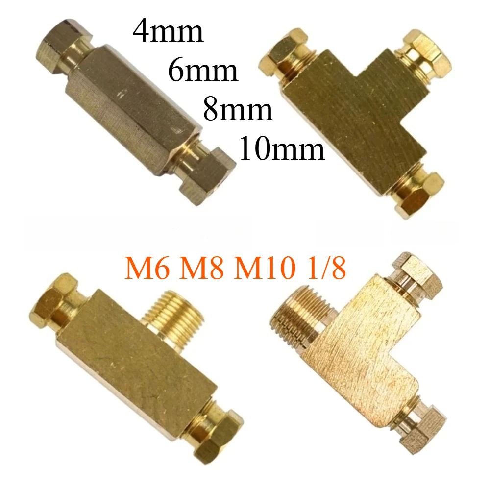 Straight Tee Internal Card Tube Fitting Connector Tube Lubrication Adapter Joint Straight Three-way Pipe 4 6mm 1/8" M8 M10